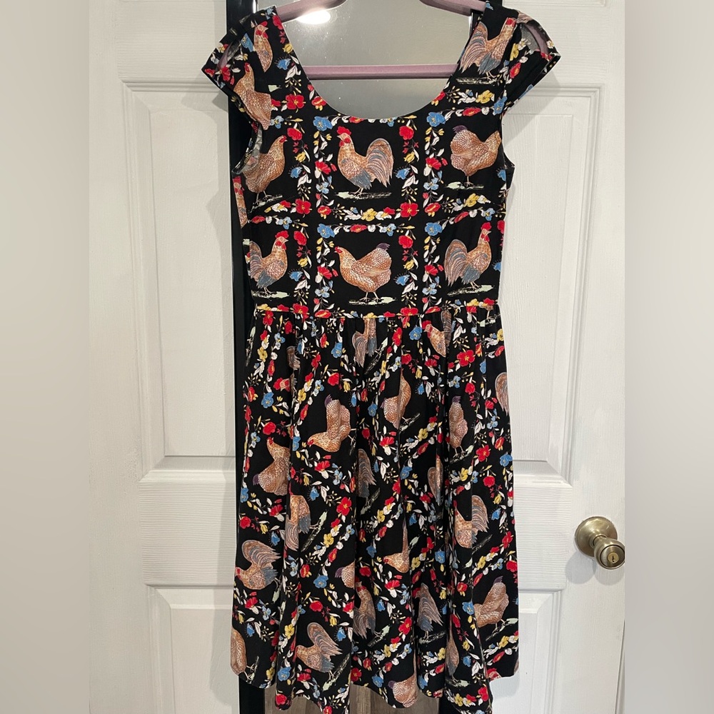 Adorable chicken print swing style dress